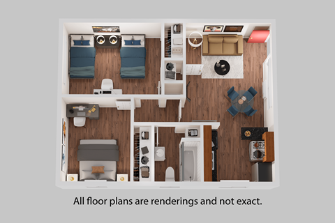 A floor plan of a house with a kitchen, living room, and bathroom.